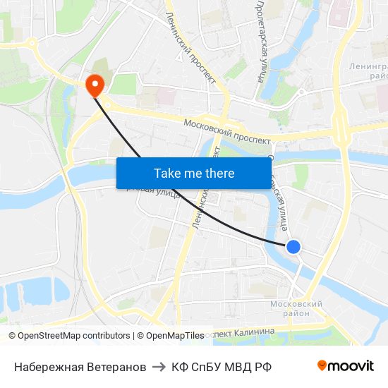 Набережная Ветеранов to КФ СпБУ МВД РФ map