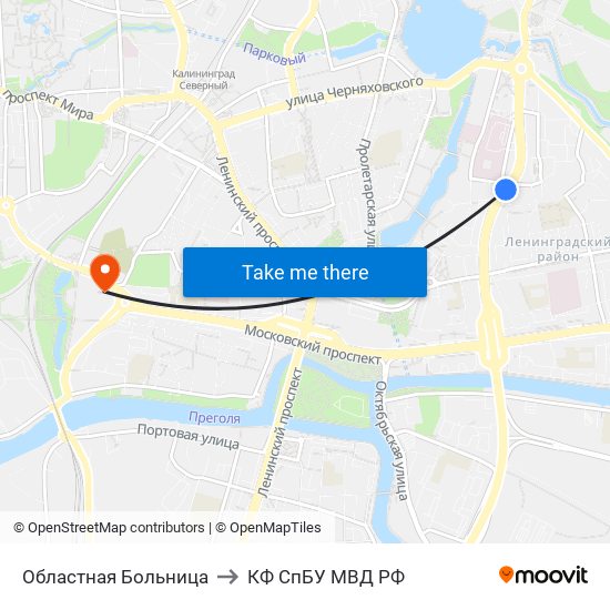 Областная Больница to КФ СпБУ МВД РФ map