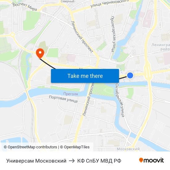 Универсам Московский to КФ СпБУ МВД РФ map