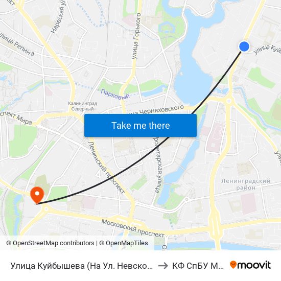 Улица Куйбышева (На Ул. Невского, Из Центра) to КФ СпБУ МВД РФ map