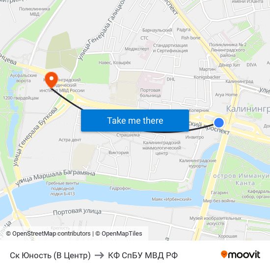 Ск Юность (В Центр) to КФ СпБУ МВД РФ map