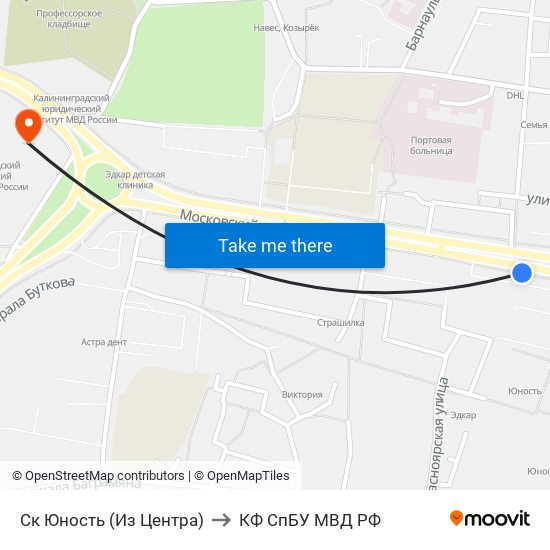Ск Юность (Из Центра) to КФ СпБУ МВД РФ map