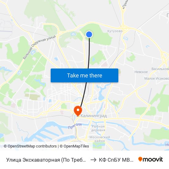 Улица Экскаваторная (По Требованию) to КФ СпБУ МВД РФ map