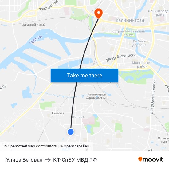 Улица Беговая to КФ СпБУ МВД РФ map