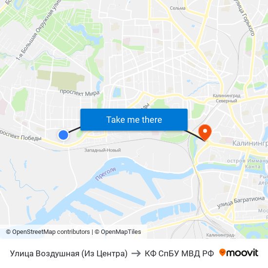 Улица Воздушная (Из Центра) to КФ СпБУ МВД РФ map