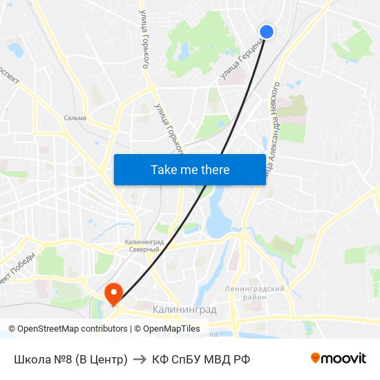 Школа №8 (В Центр) to КФ СпБУ МВД РФ map