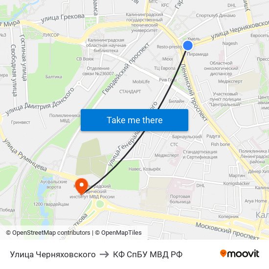 Улица Черняховского to КФ СпБУ МВД РФ map