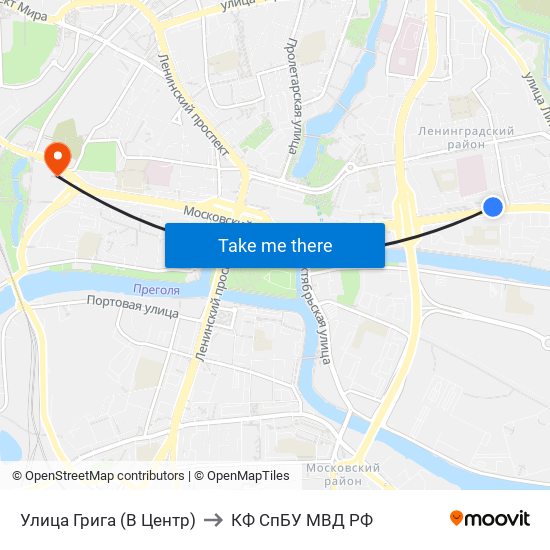 Улица Грига (В Центр) to КФ СпБУ МВД РФ map