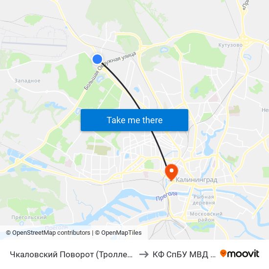 Чкаловский Поворот (Троллейбус) to КФ СпБУ МВД РФ map