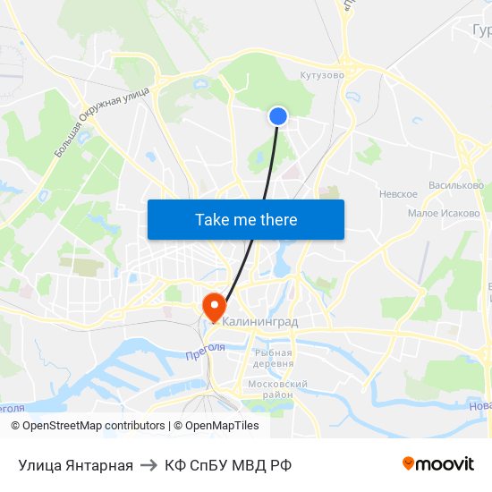 Улица Янтарная to КФ СпБУ МВД РФ map