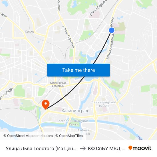 Улица  Льва Толстого (Из Центра) to КФ СпБУ МВД РФ map