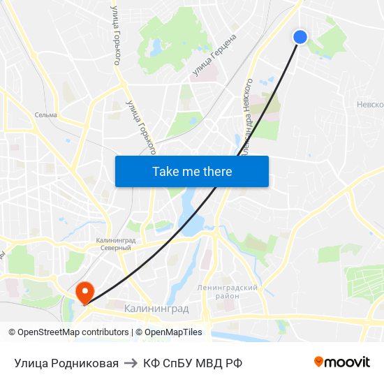 Улица Родниковая to КФ СпБУ МВД РФ map