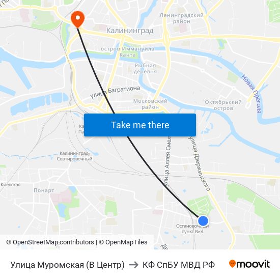 Улица Муромская (В Центр) to КФ СпБУ МВД РФ map