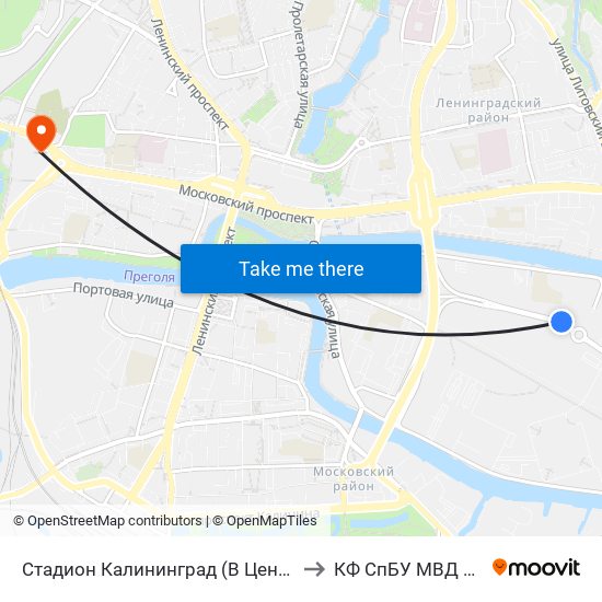 Стадион Калининград (В Центр) to КФ СпБУ МВД РФ map
