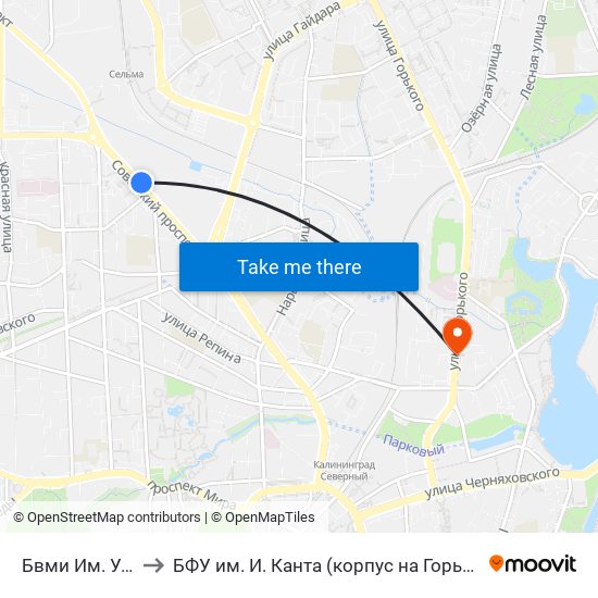 Бвми Им. Ушакова to БФУ им. И. Канта (корпус на Горького, бывш. БИЭФ) map