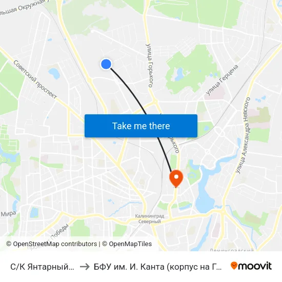 С/К Янтарный (Конечная) to БФУ им. И. Канта (корпус на Горького, бывш. БИЭФ) map