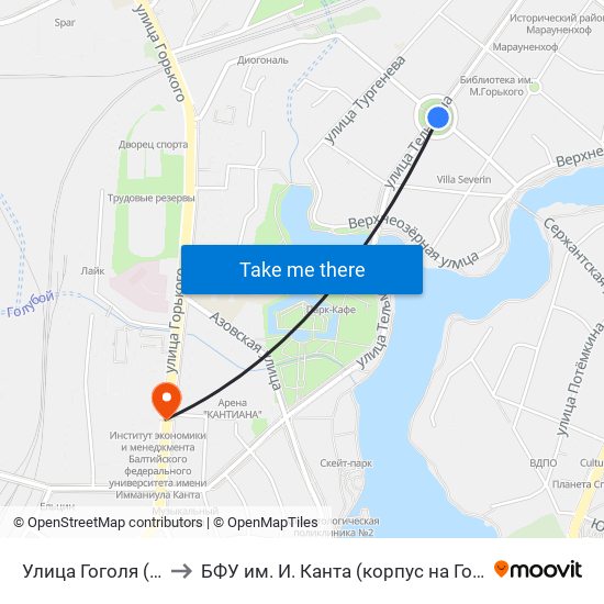 Улица Гоголя (Из Центра) to БФУ им. И. Канта (корпус на Горького, бывш. БИЭФ) map