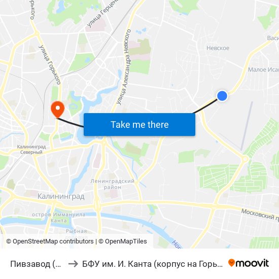 Пивзавод (В Центр) to БФУ им. И. Канта (корпус на Горького, бывш. БИЭФ) map