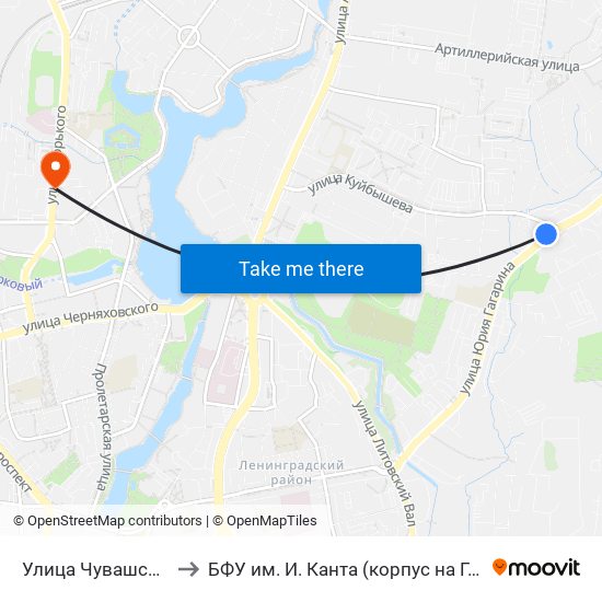 Улица Чувашская (В Центр) to БФУ им. И. Канта (корпус на Горького, бывш. БИЭФ) map