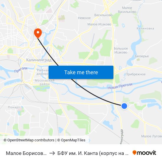 Малое Борисово (Из Центра) to БФУ им. И. Канта (корпус на Горького, бывш. БИЭФ) map