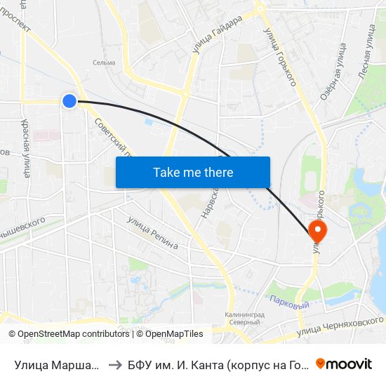 Улица Маршала Борзова to БФУ им. И. Канта (корпус на Горького, бывш. БИЭФ) map
