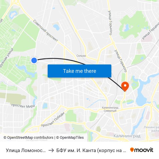 Улица Ломоносова (В Центр) to БФУ им. И. Канта (корпус на Горького, бывш. БИЭФ) map