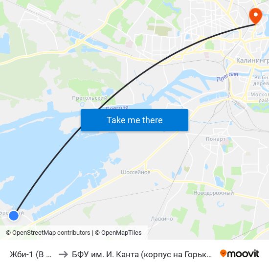 Жби-1 (В Центр) to БФУ им. И. Канта (корпус на Горького, бывш. БИЭФ) map