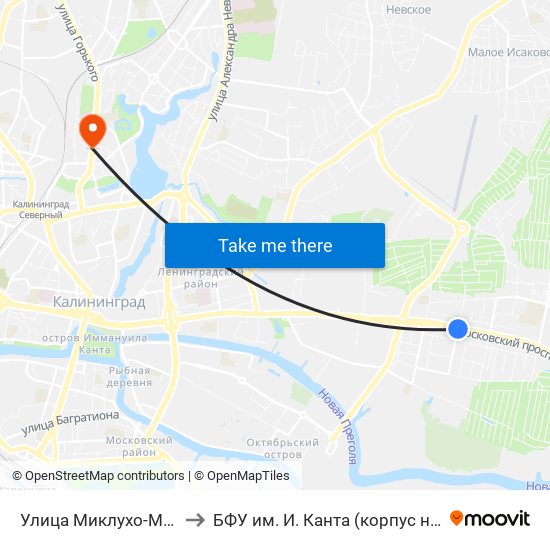 Улица Миклухо-Маклая (Из Центра) to БФУ им. И. Канта (корпус на Горького, бывш. БИЭФ) map