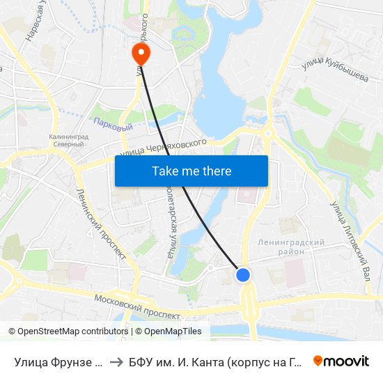 Улица Фрунзе (Из Центра) to БФУ им. И. Канта (корпус на Горького, бывш. БИЭФ) map