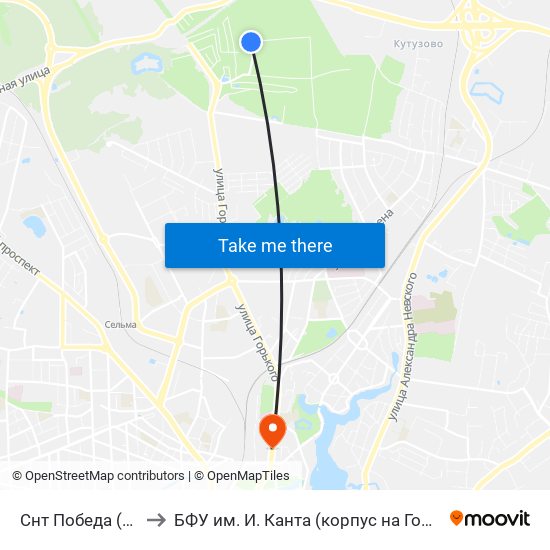 Снт Победа (Конечная) to БФУ им. И. Канта (корпус на Горького, бывш. БИЭФ) map