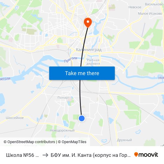 Школа №56 (В Центр) to БФУ им. И. Канта (корпус на Горького, бывш. БИЭФ) map