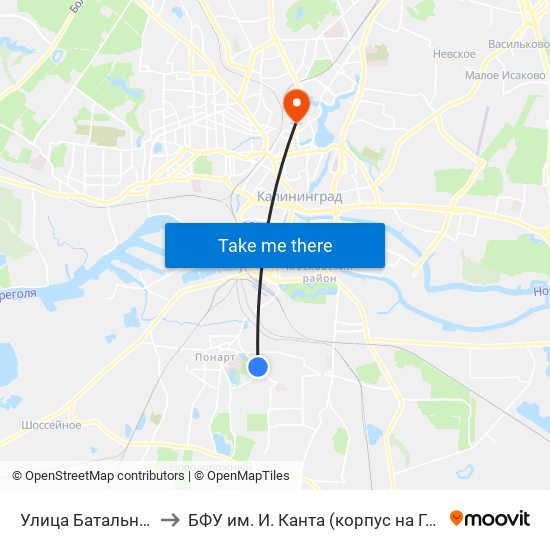 Улица Батальная (В Центр) to БФУ им. И. Канта (корпус на Горького, бывш. БИЭФ) map