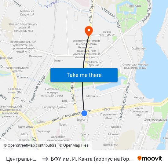 Центральный Рынок to БФУ им. И. Канта (корпус на Горького, бывш. БИЭФ) map