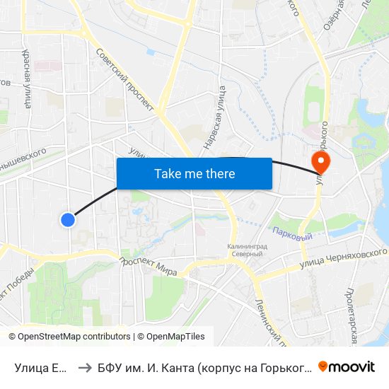 Улица Ермака to БФУ им. И. Канта (корпус на Горького, бывш. БИЭФ) map