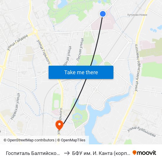 Госпиталь Балтийского Флота (Из Центра) Центр) to БФУ им. И. Канта (корпус на Горького, бывш. БИЭФ) map