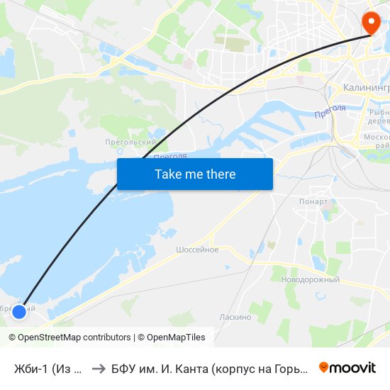 Жби-1 (Из Центра) to БФУ им. И. Канта (корпус на Горького, бывш. БИЭФ) map