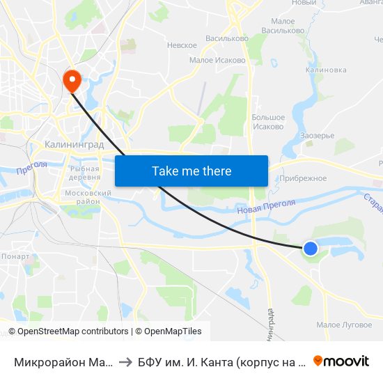 Микрорайон Малое Борисово to БФУ им. И. Канта (корпус на Горького, бывш. БИЭФ) map