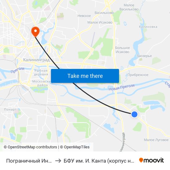 Пограничный Институт (В Центр) to БФУ им. И. Канта (корпус на Горького, бывш. БИЭФ) map