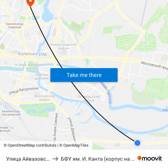 Улица Айвазовского (В Центр) to БФУ им. И. Канта (корпус на Горького, бывш. БИЭФ) map