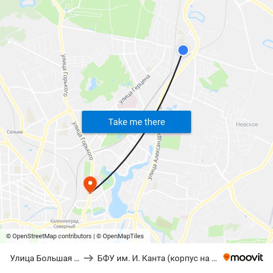 Улица Большая Окружная 4-Я to БФУ им. И. Канта (корпус на Горького, бывш. БИЭФ) map