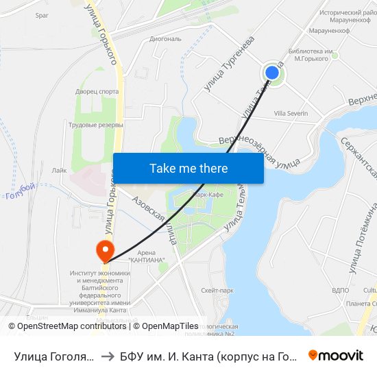 Улица Гоголя (В Центр) to БФУ им. И. Канта (корпус на Горького, бывш. БИЭФ) map