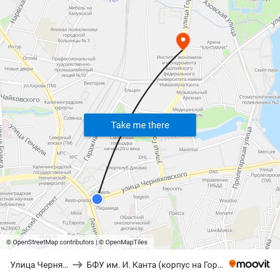 Улица Черняховского to БФУ им. И. Канта (корпус на Горького, бывш. БИЭФ) map