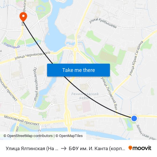 Улица Ялтинская (На Ул. Ялтинской, Из Центра) to БФУ им. И. Канта (корпус на Горького, бывш. БИЭФ) map
