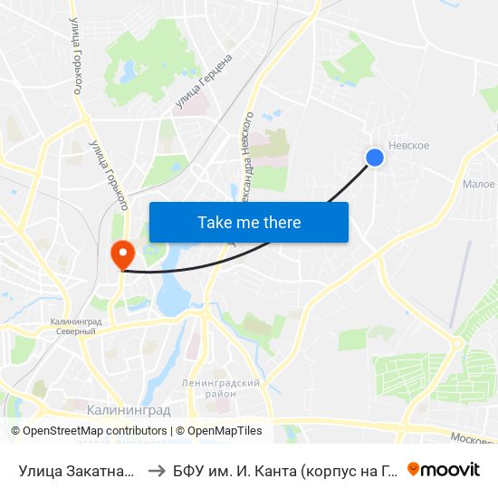 Улица Закатная (Из Центра) to БФУ им. И. Канта (корпус на Горького, бывш. БИЭФ) map