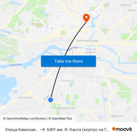 Улица Камская (Из Центра) to БФУ им. И. Канта (корпус на Горького, бывш. БИЭФ) map