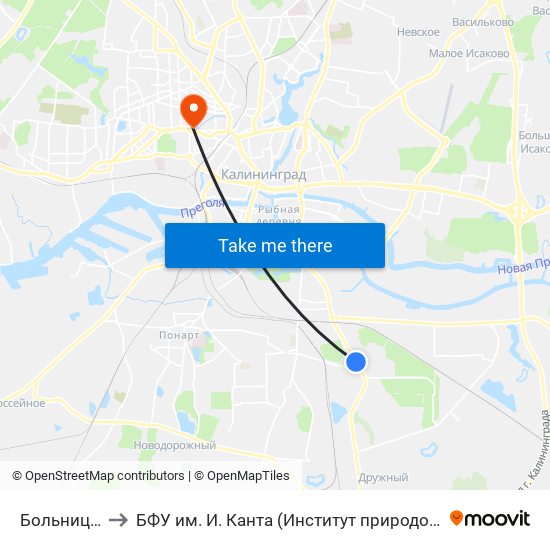 Больница №5 (В Центр) to БФУ им. И. Канта (Институт природопользования, терр. развития и градостроительства) map