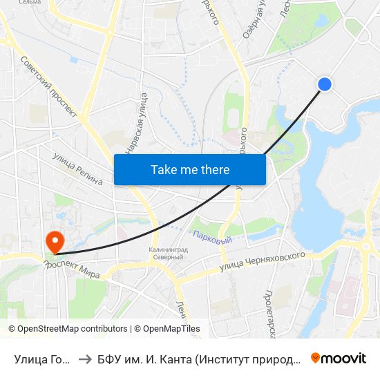 Улица Гоголя (Из Центра) to БФУ им. И. Канта (Институт природопользования, терр. развития и градостроительства) map