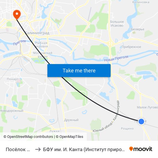 Посёлок Луговое (Конечная) to БФУ им. И. Канта (Институт природопользования, терр. развития и градостроительства) map