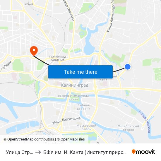 Улица Стрелецкая (В Центр) to БФУ им. И. Канта (Институт природопользования, терр. развития и градостроительства) map