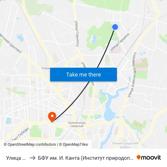 Улица Богатырская to БФУ им. И. Канта (Институт природопользования, терр. развития и градостроительства) map
